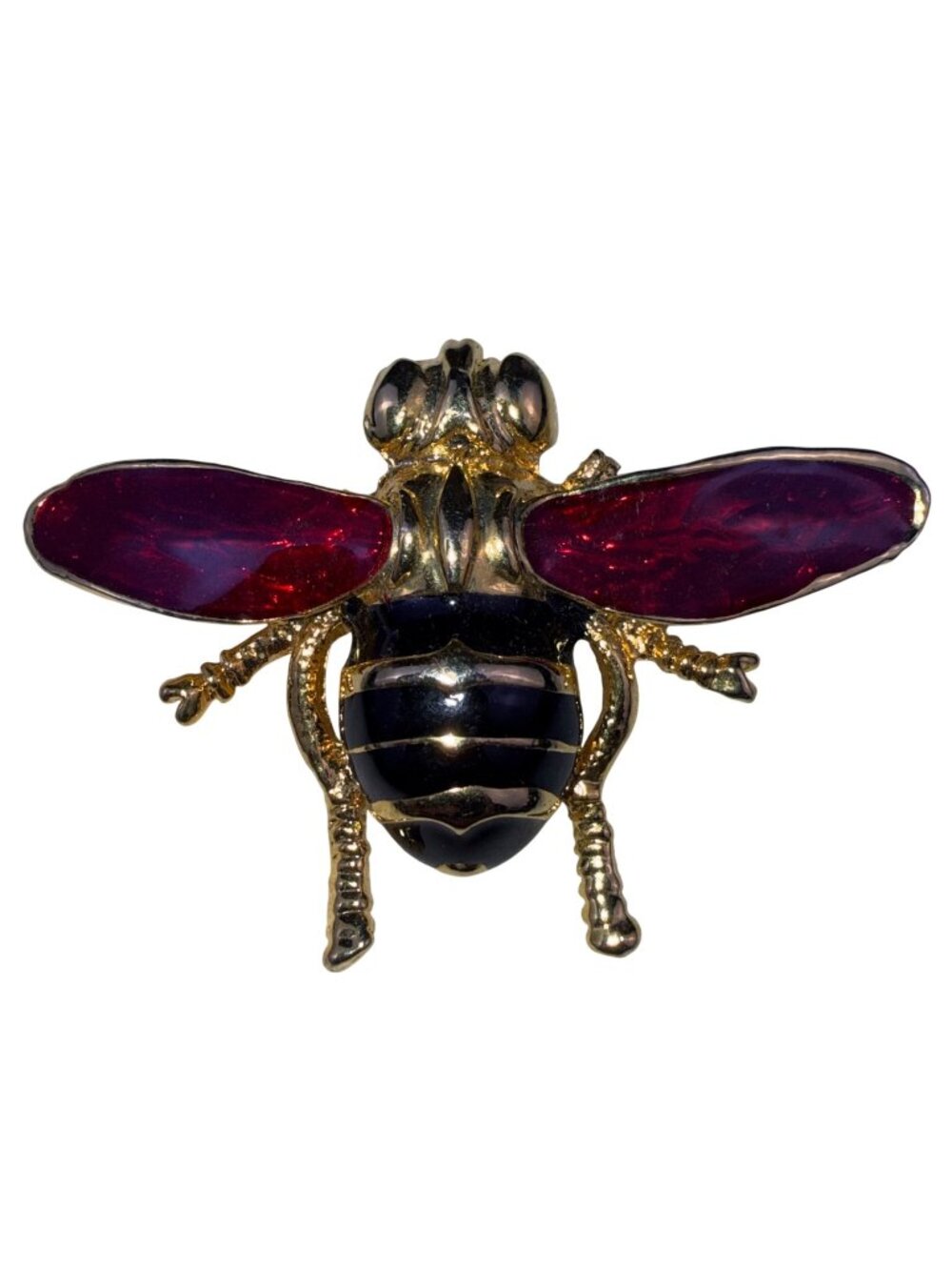 Gold Tone Enamel Bee Brooch Red Wings Enameled Detail Jewelry Pin  Vintage